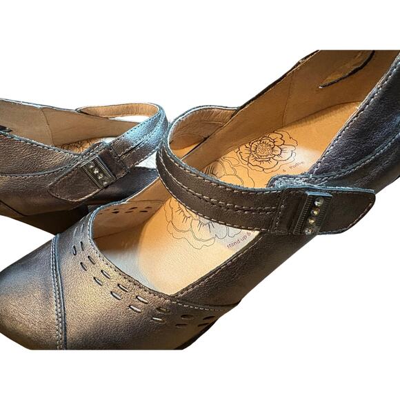 Taos Stunner US 9 UK 40 Pewter Leather Mary Jane Comfy Casual Small Heel - Picture 8 of 10